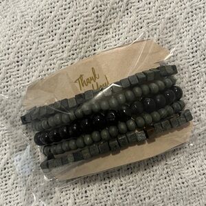 Men's Green and Black Stacked Beaded Bracelet Set